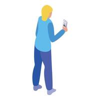 isométrique illustration de une la personne engagé avec une mobile téléphone vecteur