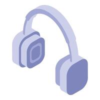 minimaliste 3d illustration de isométrique écouteurs dans élégant violet tons vecteur
