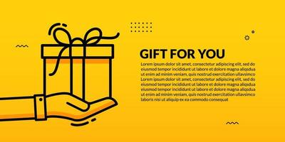 boîte cadeau surprise poignée main sur fond jaune, modèle de célébration de fête vecteur