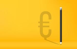 Crayons avec l'ombre de symbole de devise d'euro sur le fond jaune vecteur