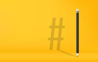 crayon avec l'ombre du symbole hashtag sur fond jaune vecteur