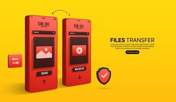 concept de transfert de fichiers et de transmission de données, partage de fichiers en ligne par application pour smartphone vecteur