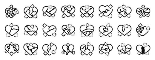 fissuré cœur Icônes contour ensemble . une séries de cœurs avec certains cassé et certains entier vecteur