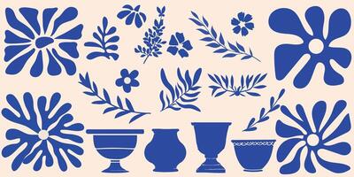 matisse courbes esthétique. sensationnel abstrait fleur et des vases art. biologique floral griffonnage formes dans branché naïve rétro hippie Années 60 Années 70 style. branché minimal botanique style pour affiche, logos, couvertures. vecteur