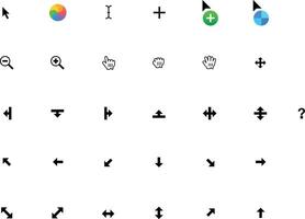 Souris le curseur aiguille ancre Cliquez sur collection ensemble symbole icône de base os icône. en cliquant montrer du doigt main clics et attendre chargement Icônes. site Internet flèches ou mains curseurs outils, ordinateur ui texte boîte Zoom dans vecteur