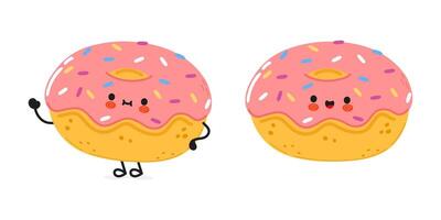Donut personnage. main tiré dessin animé kawaii personnage illustration icône. isolé sur blanc Contexte. Donut personnage concept vecteur