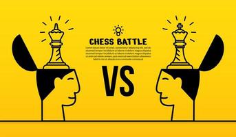 têtes humaines avec illustration d'échecs linéaire sur fond jaune, concept de bataille de stratégie commerciale vecteur