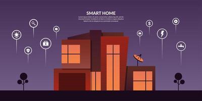technologie de contrôle de la maison intelligente avec icônes de contour, arrière-plan domotique moderne vecteur