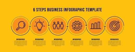 conception de modèle d'infographie de flux de travail avec 6 options sur fond jaune, concept de visualisation de données d'entreprise vecteur