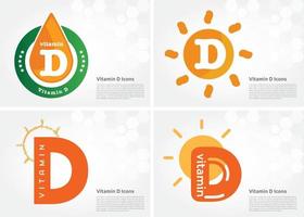 ensemble de collection de gouttes d'icônes de vitamine d, cholécalciférol. Goutte d'or goutte complexe de vitamines. médical pour l'illustration vectorielle de santé vecteur