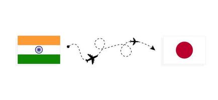 vol et voyage de l'inde au japon par concept de voyage en avion de passagers vecteur