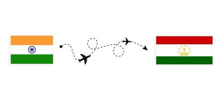 vol et voyage de l'inde au tadjikistan par concept de voyage en avion de passagers vecteur