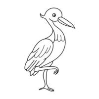 coloriage simple. illustration d'oiseau à colorier de dessin animé mignon. cigogne, héron vecteur