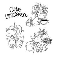 illustration ensemble de mignonne poney Licorne dans griffonnage main dessin style vecteur