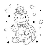 illustration de une mignonne tortue dans une chapeau dans griffonnage style main dessiner. vecteur