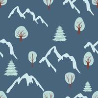 motif de Noël sans couture avec arbre, flocons de neige. paysage forestier d'hiver. illustration vectorielle de dessin à la main. illustration de dessin animé plat. textile pour enfants, papier d'emballage, papier peint, papier d'emballage vecteur