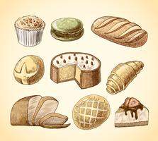Jeu d&#39;icônes décoratives pâtisserie et pain vecteur
