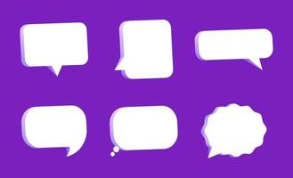 Bulle de dialogue violet 3d collection d'icônes de chat mis en affiche et bannière de concept d'autocollant. concept de messages de médias sociaux. illustration de rendu 3D vecteur