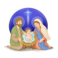 crèche avec la sainte famille jésus mary et joseph vecteur