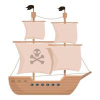 dessin animé pirate navire avec gai Roger drapeau vecteur