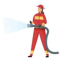 illustration de une femelle sapeur pompier en portant une tuyau avec l'eau jet vecteur