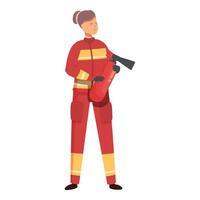femelle sapeur pompier dans uniforme avec hache vecteur