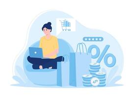 une femme fait du une achat en ligne concept plat illustration vecteur