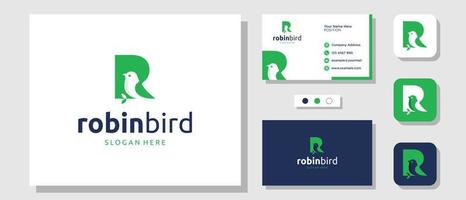 création de logo robin bird avec modèle de carte de visite de mise en page de lettre initiale r vecteur