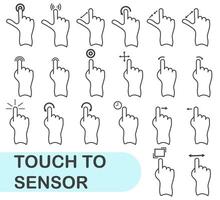 main sur toucher filtrer. toucher écran avec main icône ensemble dans mince ligne style. vecteur