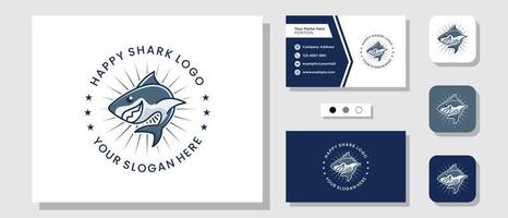 mascotte requin poisson marin océan dessin animé illustration logo création avec carte de visite modèle de mise en page vecteur
