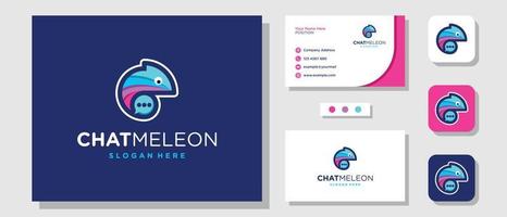 Création de logo de chat bulle caméléon mignon coloré avec carte de visite de modèle de mise en page vecteur