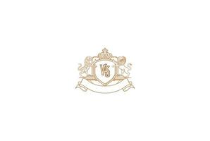 Crête de couronne de bouclier royal fort avec le vecteur de conception de logo d'emblème d'insigne de lion et de tigre