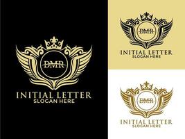 luxe Royal aile lettre DMR logo , luxe aile couronne emblème alphabets logo conception modèle vecteur