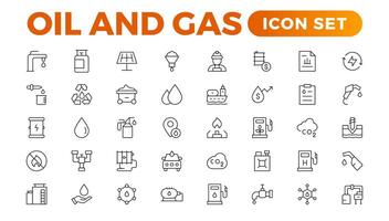 ensemble de pétrole gaz industrie ligne Icônes. contient tel Icônes comme gaz gare, pétrole des usines, transport, et plus. ligne icône ensemble. vecteur