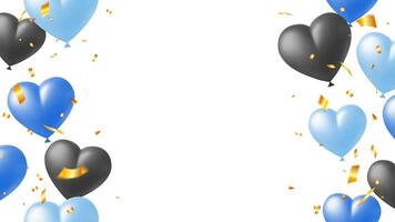 cœur bleu, argent des ballons et or confettis pour grandiose ouverture luxe salutation carte illustration. Cadre modèle vecteur