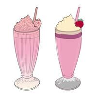 une numérique illustration de deux fraise milkshakes avec fouetté crème et une paille, ensemble contre une blanc Contexte. vecteur