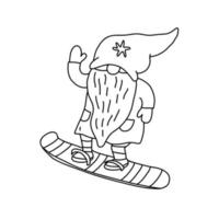 snowboard gnome. illustration dessinée à la main doodle vecteur