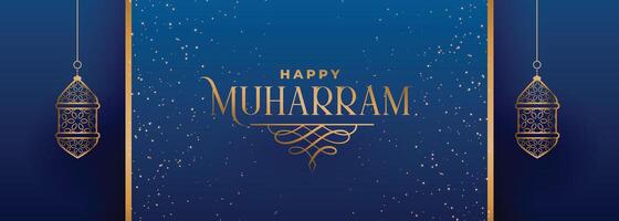 magnifique bleu content muharram islamique salutation bannière vecteur