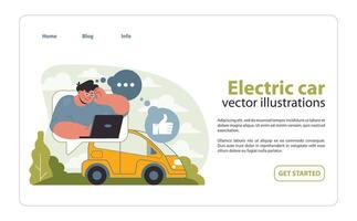 électrique voiture en ligne engagement illustration. cette points forts le numérique conversation. vecteur