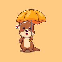 mignonne loutre en portant parapluie dessin animé illustration. vecteur