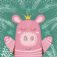 Cochon hiver mignon - illustration des enfants. vecteur