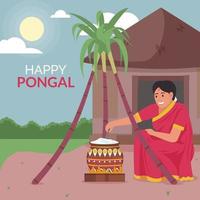 femme cuisinière pour le festival pongal vecteur