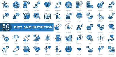 régime et nutrition icône ensemble. en forme carburant, nutrition vita, svelte faciliter, santé maximum, maigre léger, nourrir pro, régime Bien, vita augmenter, réduire Tonique et Frais carburant vecteur