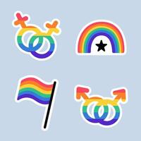 lgbt autocollants pack dans griffonnage style. lgbtq ensemble. lgbt fierté communauté symboles. arc en ciel coloré éléments - drapeau, cœur, arc-en-ciel. signe de homosexualité, lesbianisme vecteur