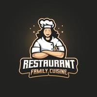 modèle de conception de logo de restaurant chef détaillé vecteur