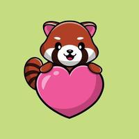illustration d'icône de vecteur de dessin animé mignon panda rouge amour