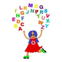 jonglerie alphabet heureuse petite fille vecteur