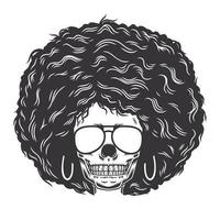 visage de crâne de femme avec des cheveux afro et des lunettes de soleil coiffures vintage vector illustration d'art en ligne.