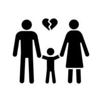 icône de glyphe de divorce. symbole de silhouette. conflits parentaux. rupture du mariage. couple se sépare. garde partagée des enfants. espace négatif. illustration vectorielle isolée vecteur