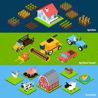 Jeu de bannières isométriques horizontales de ferme vecteur